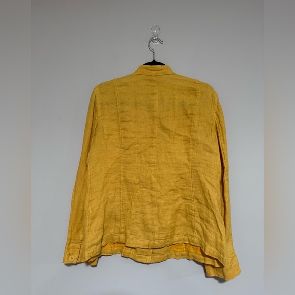 Eileen Fisher Yellow Gold Organic Linen Patch Pocket Jacket Size Medium Fall - Picture 2 of 8